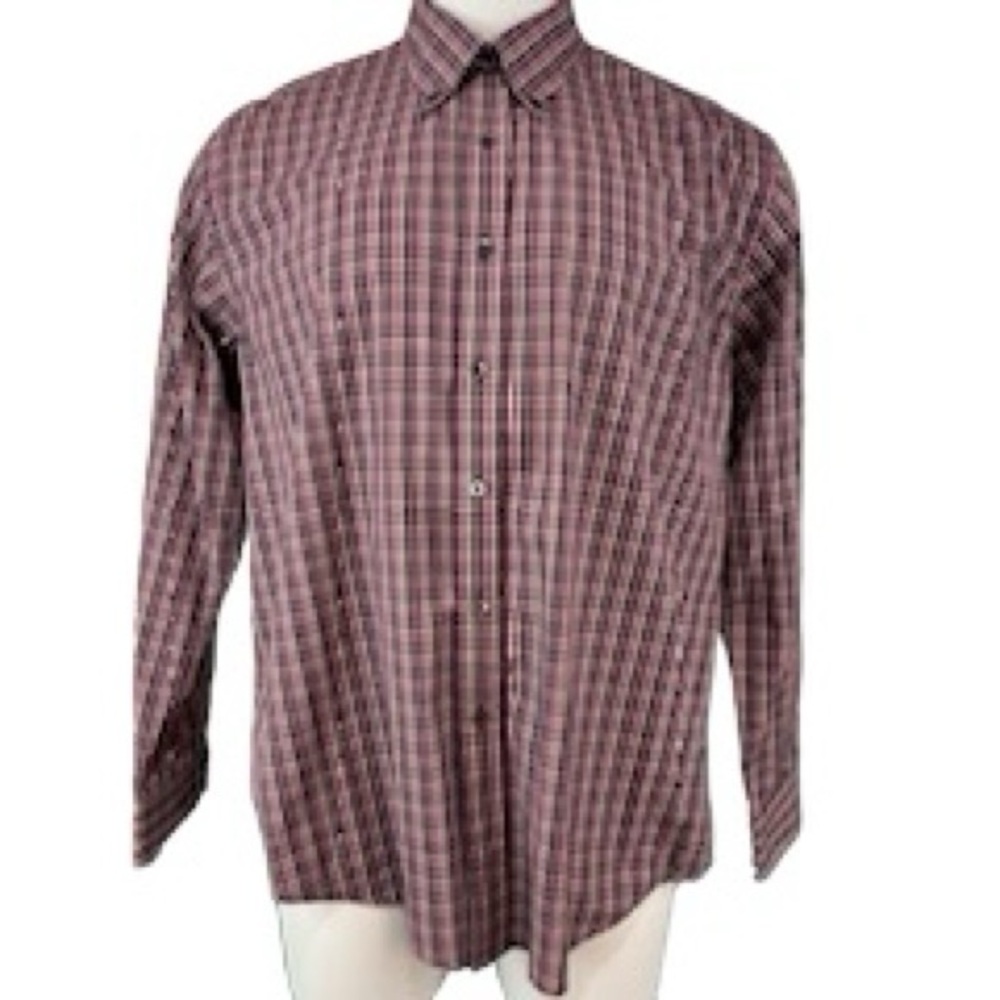 Dockers Shirt Men’s XL Stain Defender No Wrinkle Burgundy Plaid Long Sleeve (741